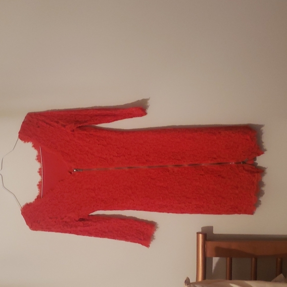 Diane Von Furstenberg red lace 3/4 length sleeve dress size 8 - Picture 3 of 4